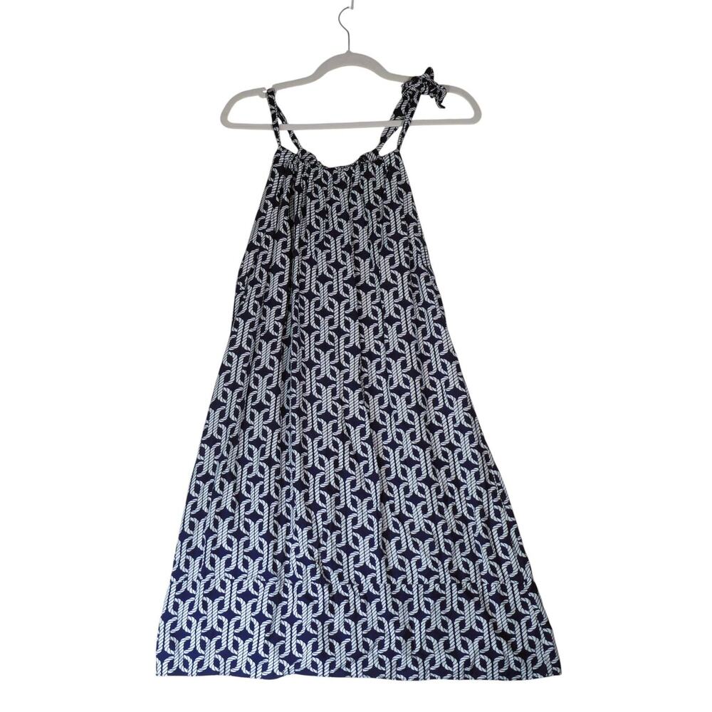 Escapada Dress Womens L Blue Geometric Rope Print Sleeveless Sundress Nautical - Picture 2 of 11